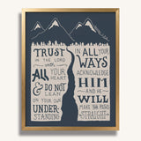 Trust in the Lord with all your heart Proverbs 3:5-6  Scripture framed wall art hand-drawn by Scripture Type #color_navy