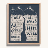Trust in the Lord with all your heart Proverbs 3:5-6  Scripture framed wall art hand-drawn by Scripture Type #color_navy