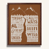 Trust in the Lord with all your heart Proverbs 3:5-6  Scripture framed wall art hand-drawn by Scripture Type #color_terracotta