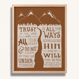 Trust in the Lord with all your heart Proverbs 3:5-6  Scripture framed wall art hand-drawn by Scripture Type #color_terracotta