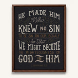 2 Corinthians 5:1 Knew No Sin Framed Canvas Scripture Artwork by Scripture Type #color_charcoal