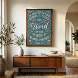 Isaiah 40:8 Stands Forever hand-drawn by Scripture Type framed canvas #color_marine