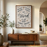 Isaiah 40:8 Stands Forever hand-drawn by Scripture Type framed canvas #color_stone