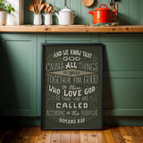 Romans 8:28 All Things For Good framed Christian wall art hand-drawn by Scripture Type #color_forest