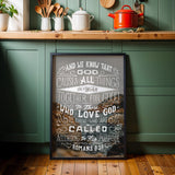 Romans 8:28 All Things For Good framed Christian wall art hand-drawn by Scripture Type #color_photo
