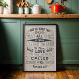 Romans 8:28 All Things For Good framed Christian wall art hand-drawn by Scripture Type #color_stone