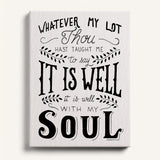 It Is Well With My Soul framed canvas art of well known hymn hand-drawn wall art by Scripture Type #color_black & white