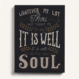 It Is Well With My Soul framed canvas art of well known hymn hand-drawn wall art by Scripture Type #color_charcoal