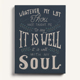 It Is Well With My Soul framed canvas art of well known hymn hand-drawn wall art by Scripture Type #color_navy