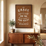 My Grace is Sufficient 2 Corinthians 12:9 framed canvas wall art hand-drawn by Scripture Type #color_terracotta