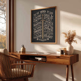 The Word of God is living and active Hebrews 4:12 hand-drawn framed Scripture wall art by Scripture Type #color_charcoal