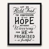 Hold Fast Hebrews 10:23 Framed canvas wall art hand-drawn Scripture typography by Scripture Type #color_black & white