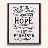 Hold Fast Hebrews 10:23 Framed canvas wall art hand-drawn Scripture typography by Scripture Type #color_black & white