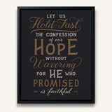 Hold Fast Hebrews 10:23 Framed canvas wall art hand-drawn Scripture typography by Scripture Type #color_charcoal