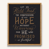 Hold Fast Hebrews 10:23 Framed canvas wall art hand-drawn Scripture typography by Scripture Type #color_charcoal