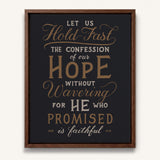 Hold Fast Hebrews 10:23 Framed canvas wall art hand-drawn Scripture typography by Scripture Type #color_charcoal
