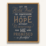 Hold Fast Hebrews 10:23 Framed canvas wall art hand-drawn Scripture typography by Scripture Type #color_navy