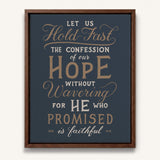 Hold Fast Hebrews 10:23 Framed canvas wall art hand-drawn Scripture typography by Scripture Type #color_navy