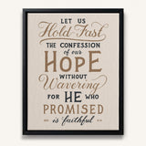 Hold Fast Hebrews 10:23 Framed canvas wall art hand-drawn Scripture typography by Scripture Type #color_stone