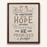 Hold Fast Hebrews 10:23 Framed canvas wall art hand-drawn Scripture typography by Scripture Type #color_stone