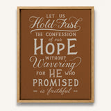 Hold Fast Hebrews 10:23 Framed canvas wall art hand-drawn Scripture typography by Scripture Type #color_terracotta