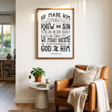 2 Corinthians 5:21  Knew No Sin framed art print by Scripture Type  #color_black & white