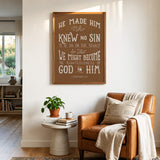 2 Corinthians 5:21  Knew No Sin framed art print by Scripture Type  #color_terracotta
