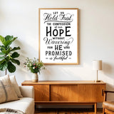 Hold Fast Hebrews 10:23 Framed Scripture Wall Art hand-drawn by Scripture Type #color_black & white
