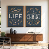 Only One Life, 'Twill Soon Be Past C.T. Studd hand-drawn framed canvas by Scripture Type #color_navy