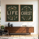 Only One Life, 'Twill Soon Be Past C.T. Studd hand-drawn framed canvas by Scripture Type #color_forest