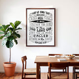 Romans 8:28 All Things For Good hand-drawn Christian framed canvas wall art by Scripture Type #color_black & white