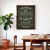 Romans 8:28 All things for good hand-drawn Scripture framed canvas wall art by Scripture Type #color_forest