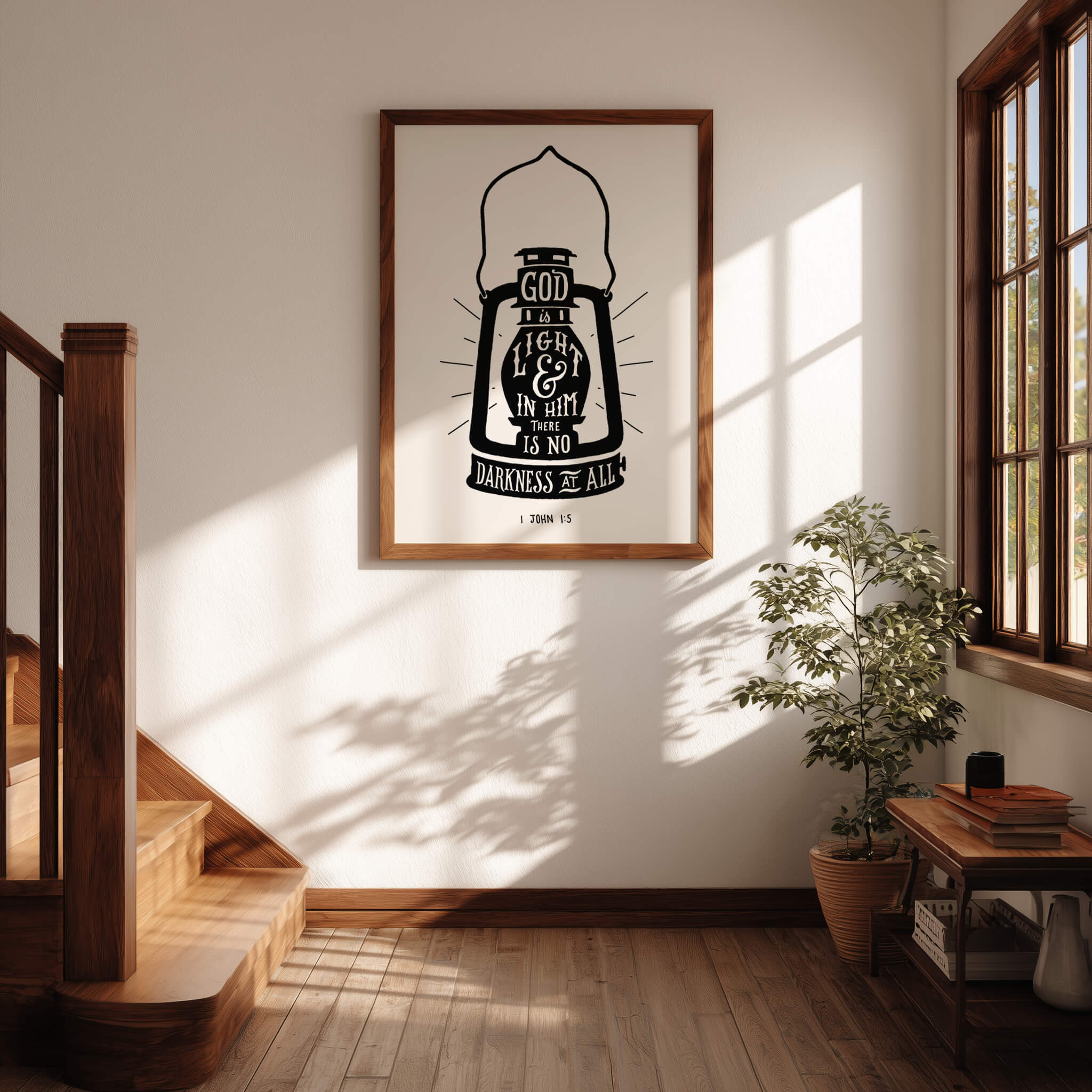 1 John 1:5 Light hand drawn Scripture art print by Scripture Type #color_black & white