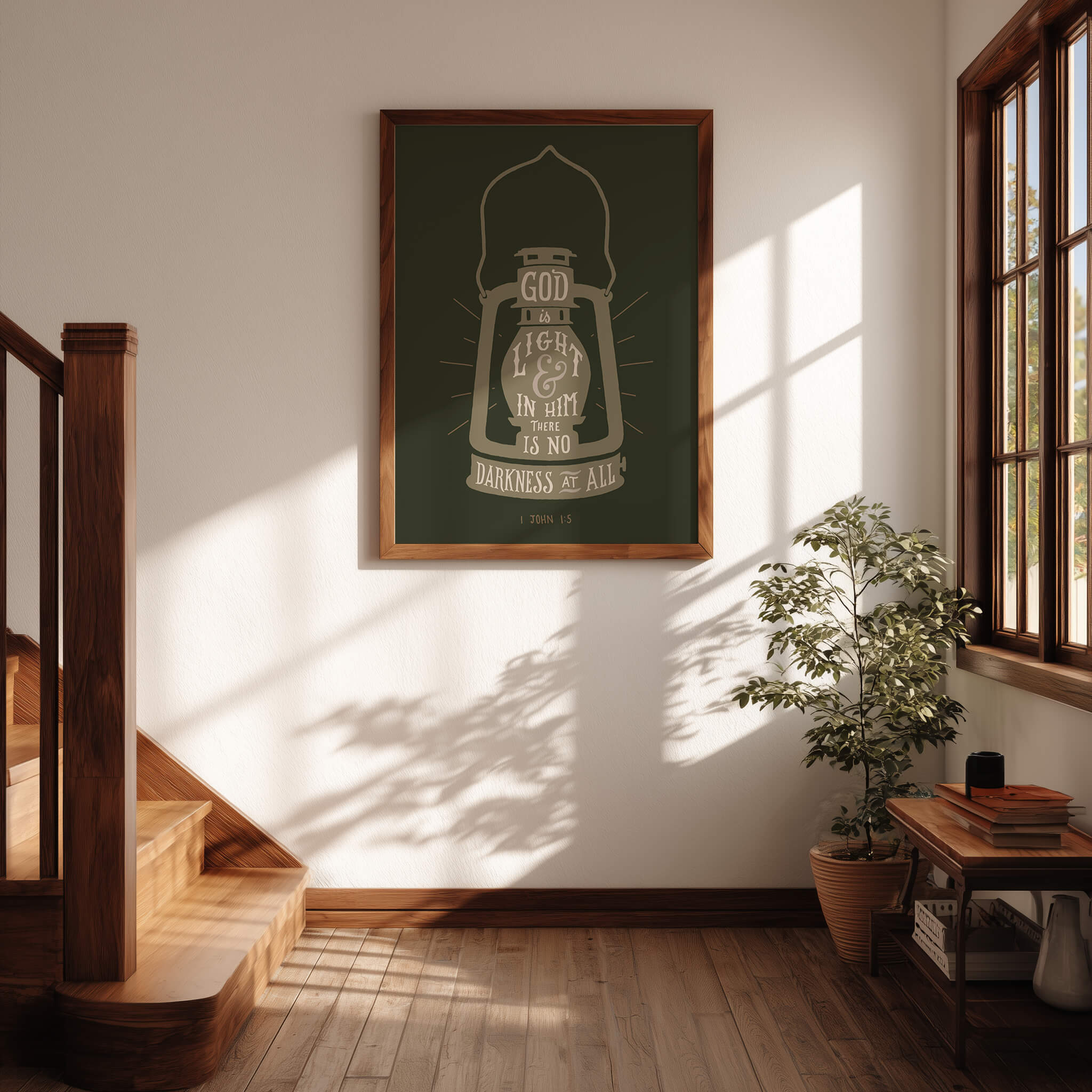 1 John 1:5 Light hand drawn Scripture art print by Scripture Type #color_forest