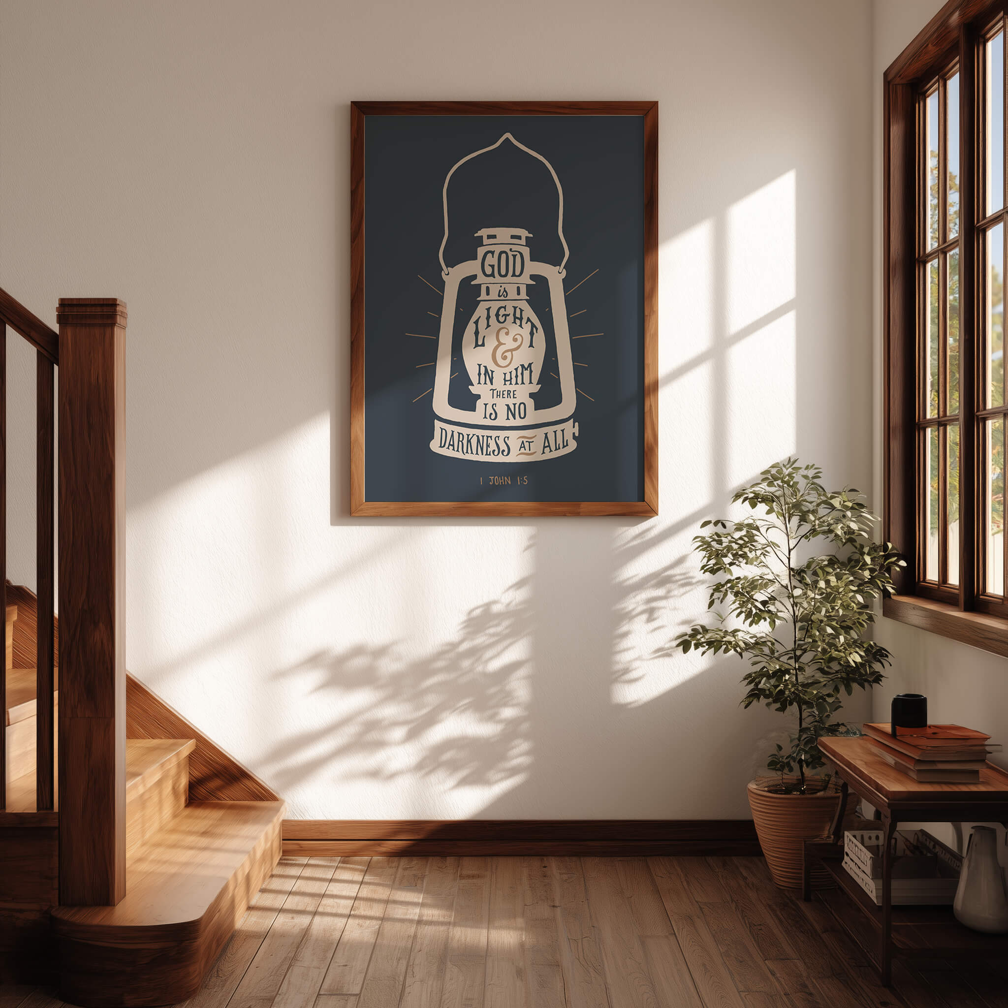 1 John 1:5 Light hand drawn Scripture art print by Scripture Type #color_navy