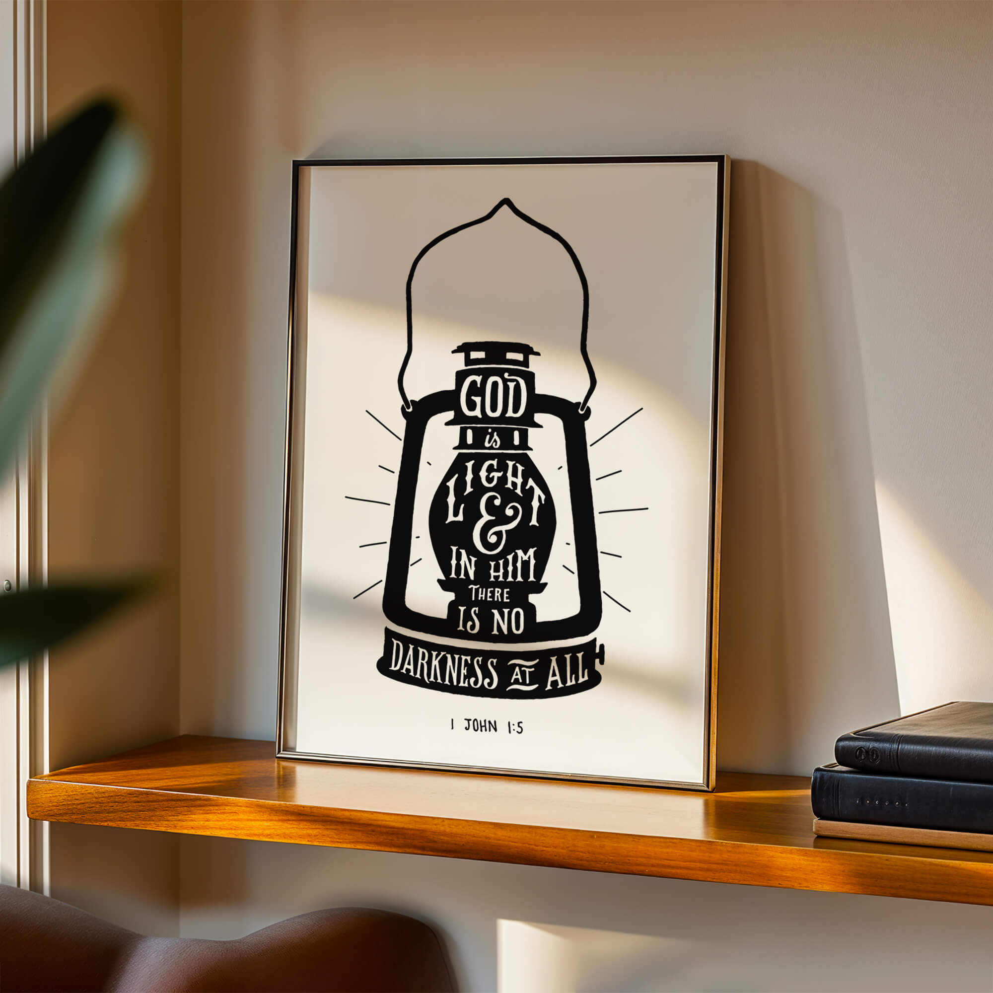 1 John 1:5 Light hand drawn Scripture art print by Scripture Type #color_black & white