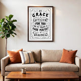 2 Corinthians 12:9 My Grace is Sufficient hand drawn art print by Scripture Type #color_Black & White