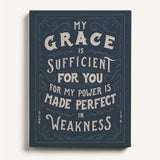 My Grace is Sufficient 2 Corinthians 12:9 framed canvas wall art hand-drawn by Scripture Type #color_navy