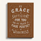 My Grace is Sufficient 2 Corinthians 12:9 framed canvas wall art hand-drawn by Scripture Type #color_terracotta