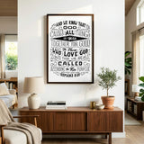 Romans 8:28 All Things For Good framed Christian wall art hand-drawn by Scripture Type #color_black & white