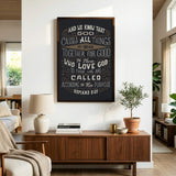 Romans 8:28 All Things For Good framed Christian wall art hand-drawn by Scripture Type #color_charcoal