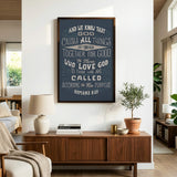 Romans 8:28 All Things For Good framed Christian wall art hand-drawn by Scripture Type #color_navy