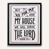 As For Me and My House Joshua 24:15 Framed Canvas Hand-Drawn Wall Art by Scripture Type #color_black & white