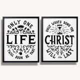 Only One Life, 'Twill Soon Be Past C.T. Studd hand-drawn framed art print by Scripture Type #color_black & white