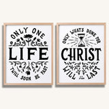 Only One Life, 'Twill Soon Be Past C.T. Studd hand-drawn framed art print by Scripture Type #color_black & white
