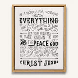 Be anxious for nothing Philippians 4:6-7  framed Scripture wall art hand-drawn by Scripture Type #color_black & white