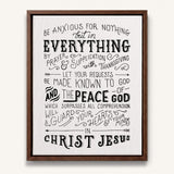 Be anxious for nothing Philippians 4:6-7  framed Scripture wall art hand-drawn by Scripture Type #color_black & white