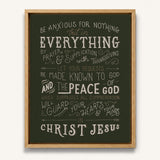 Be anxious for nothing Philippians 4:6-7  framed Scripture wall art hand-drawn by Scripture Type #color_forest