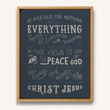 Be anxious for nothing Philippians 4:6-7  framed Scripture wall art hand-drawn by Scripture Type #color_navy