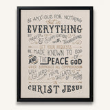 Be anxious for nothing Philippians 4:6-7  framed Scripture wall art hand-drawn by Scripture Type #color_stone